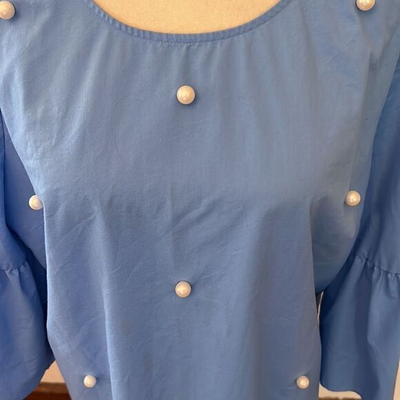 A.N.A blue blouse with faux pearl detail and statement sleeves Size XL - Picture 3 of 9